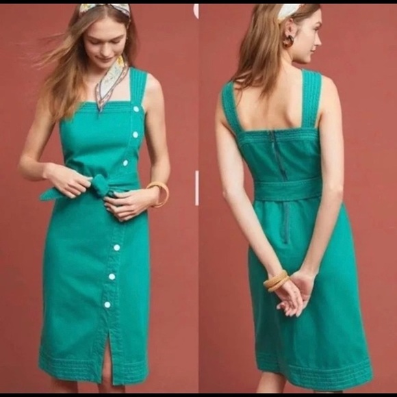 Anthropologie Dresses & Skirts - Anthropologie Green White Button Sleeveless Midi Dress, 4